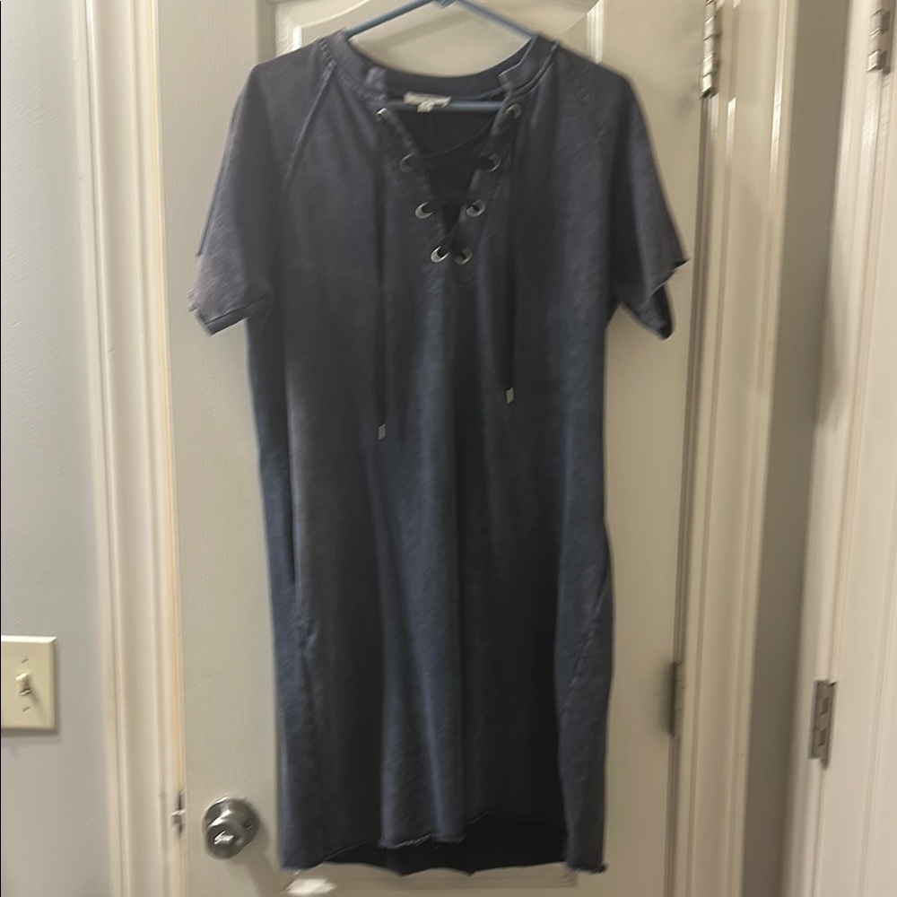 Umgee Navy Lace-Up Casual Dress